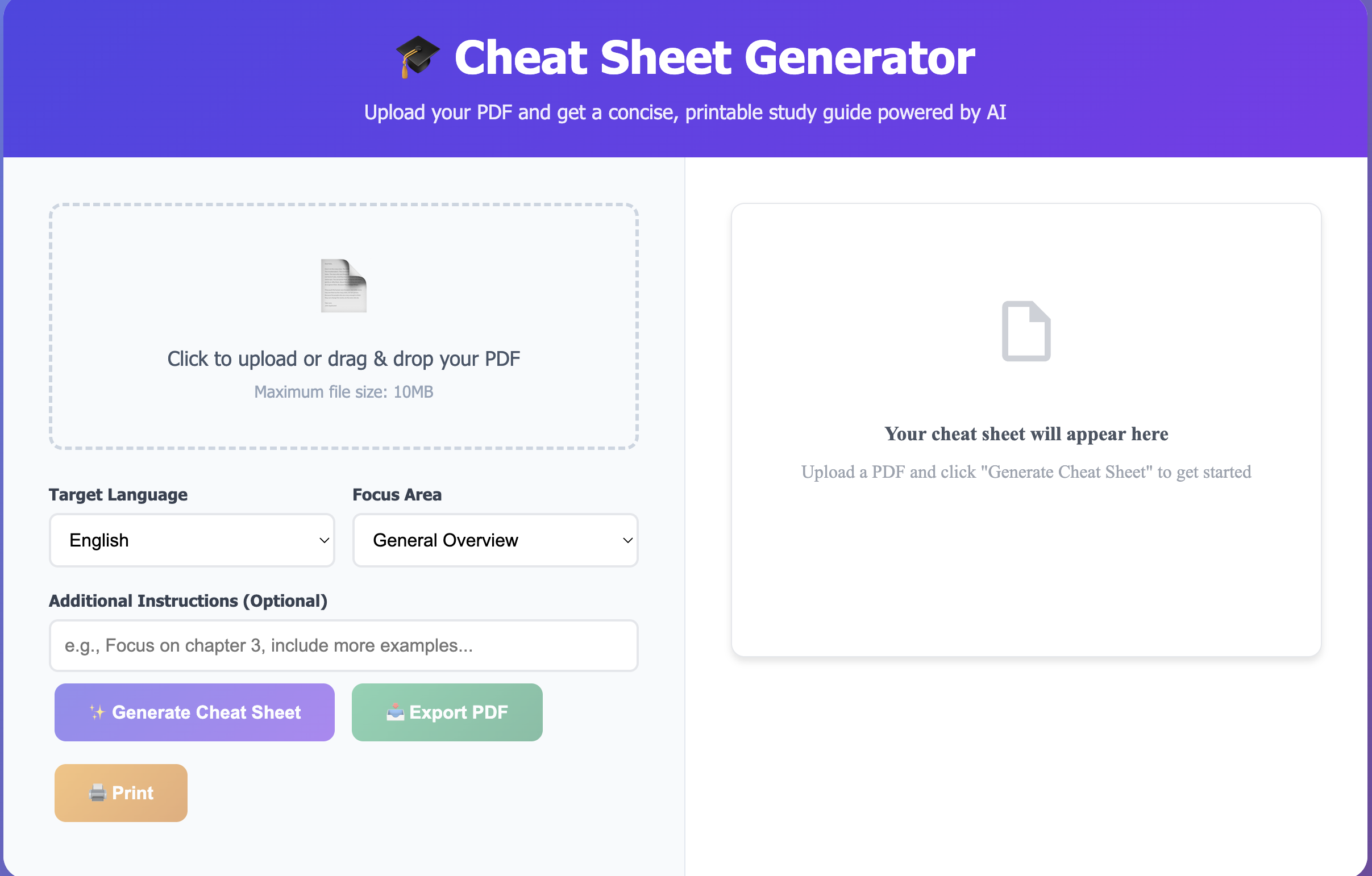 AI Cheat Sheet Generation Demo